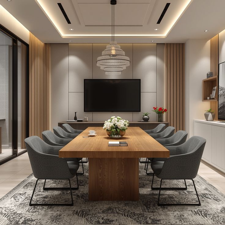 Conference and meeting room interior design with acoustics and lighting