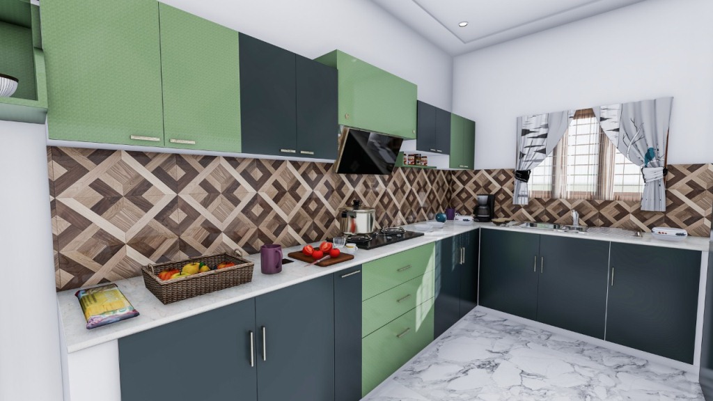 Modern modular kitchen layout and counters