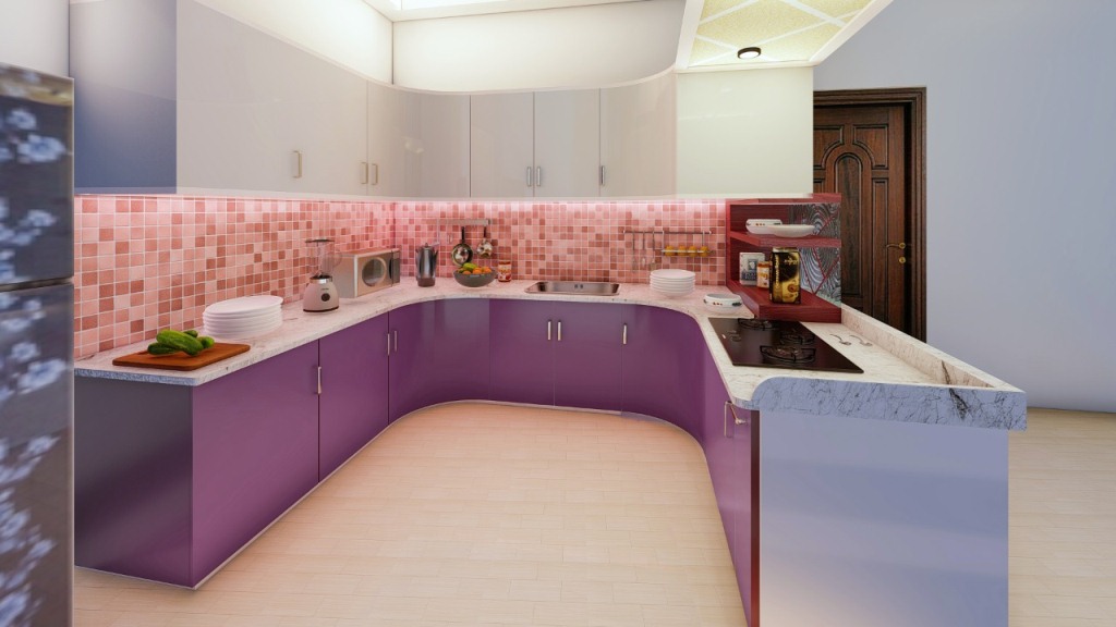 Modern modular kitchen layout and counters